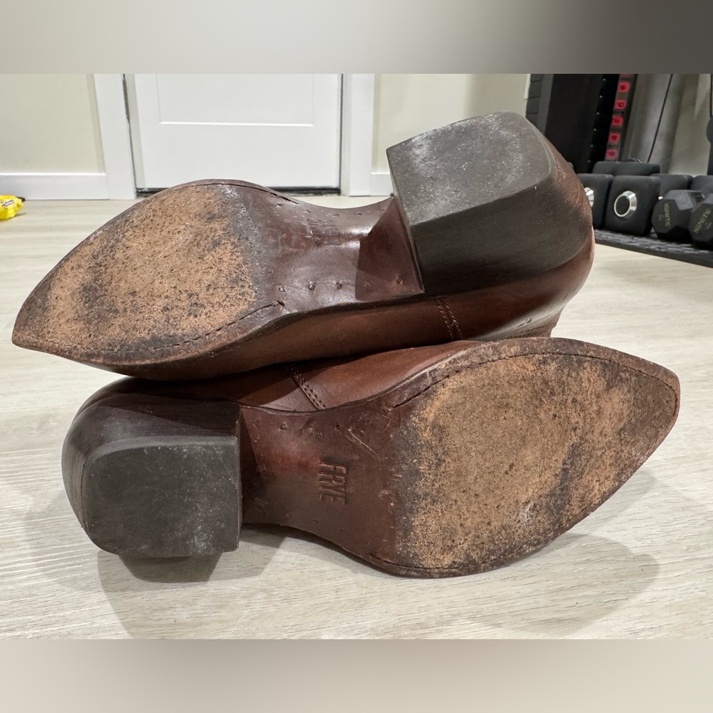 Frye Brown Leather Ankle Boots Booties - Picture 4 of 7